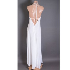 White Sexy Boho V-Neck Open Back Summer Beach Beaded Bow Long Maxi Dress S M L