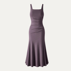 OGL Square Neck Tucked Open Back Bra Dress – Grape