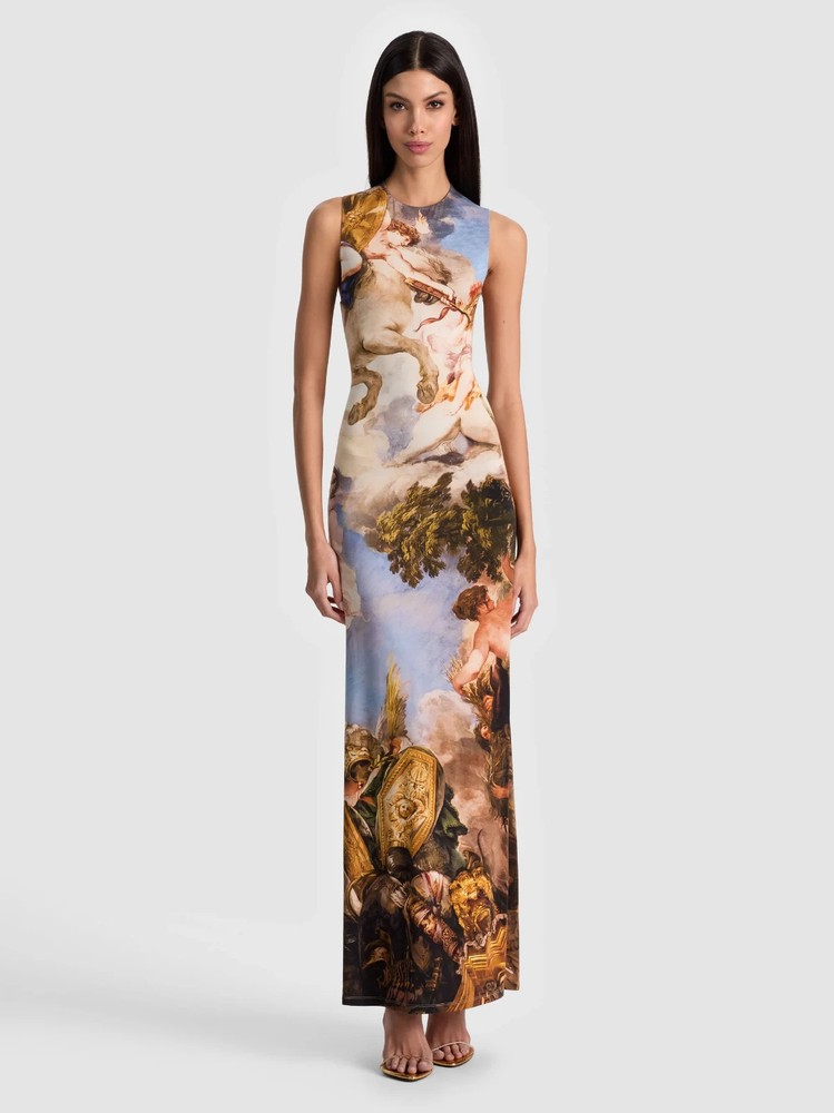 ALICE & OLIVIA (10)DELORA RENAISSANCE FAIR OPEN BACK SL MAXI DRESS NWT MSRP$550