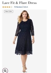 Jessica London Plus Size 12W Navy Blue Lace Overlay Cocktail Dress Holiday Woman