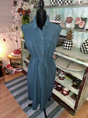 Thread Supply Dress Small Sleeveless Green Tie Tencel Button