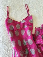 Rene Derhy Pink Grey Polka Floral Sequinned Dress L