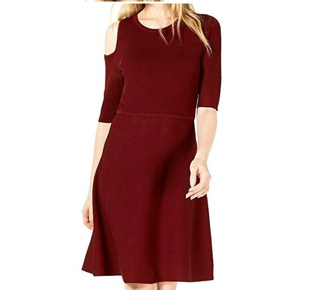 Bar III Womens XXL Cocoa Rose Elbow Sleeve Cutout Knit A Line Dress NWT AZ30