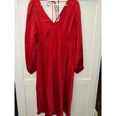 Nine Eight New York Red Satin V-Neck Tie Back Midi Dress XXL New with tag