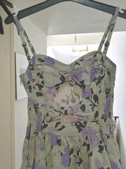 Miss Selfridge Princess Floral Cream Violet Pink Ruched Dress Bows On Back UK 8