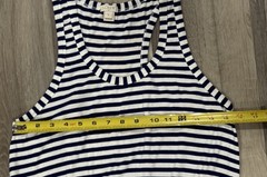 Navy Blue White Striped Maxi Dress Sz L Razor Back Nautical Resortwear Old Money