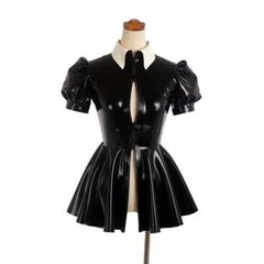 Womens Office Turn-down Collar A-line Dress Sissy Slim Vinyl Leather Mini Dress