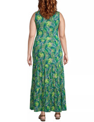 Lands End Maxi Tiered Dress 1X Stretch Cotton Modal Floral Washable NEW