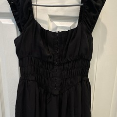 Mixed Threads Black Solid Square Neck Smocked￼Stretch Midi Dress Women’s L