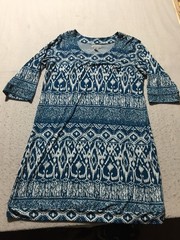 Jessica London Dress Womens 16 Teal White Geometric 3/4 Sleeve Flowy