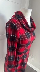 Apricot Red Black Tartan Check Cowl Neck Knit Jumper Dress M UK 12 B21