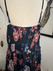 Navy Floral Maxi Dress V-Neck Tie Front Smocked Back Adjustable Straps 2XL
