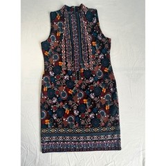 Melissa Paige Petite Floral Mandala Shift Dress Sleeveless Boho Mock Neck PM
