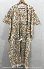 Indian Hand Block Print 100% Cotton Long Beach Maxi Kaftan Dress Caftan Kimono