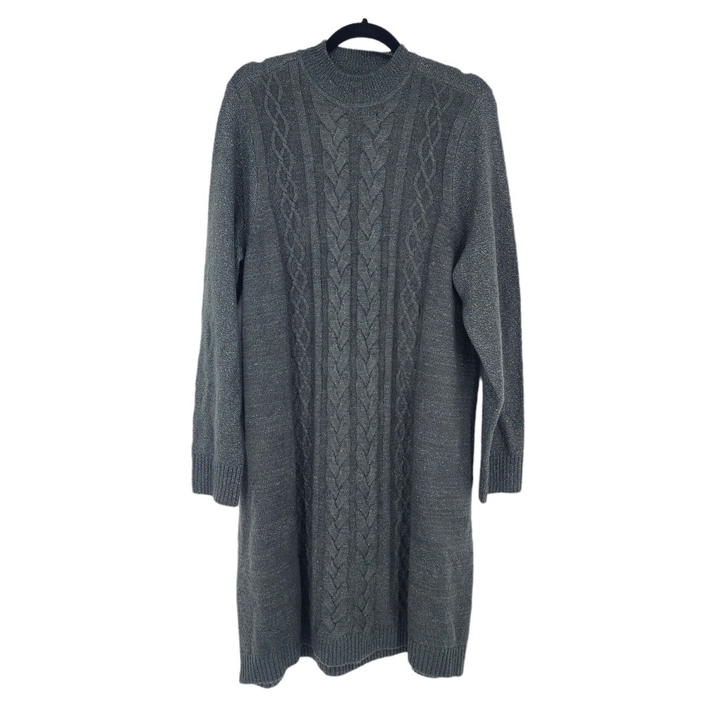 Torrid Mock Neck Mini Dress-Lurex Cable Knit Grey Sweater Dress Size 2X