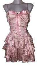 90s Y2k Style Womens Pink Lace Corset Smock Kawaii Coquette Fairycore Dress Sz L