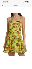 Alice + Olivia Yellow Floral Chiffon Lined Spaghetti Strap Mini Dress 10