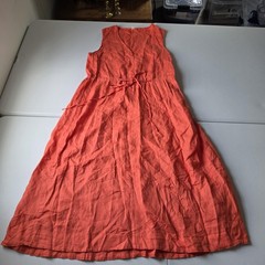 Magaschoni Dress Womens Large Orange 100% Linen V Neck Belted Maxi Sundress