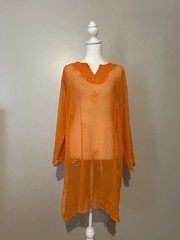 REVUE XL Orange Embroidered Beaded Tunic Top Sheer Bohemian Cover-up