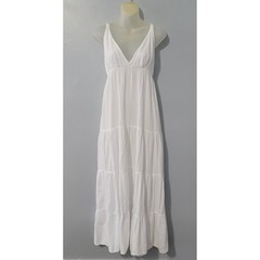 Seaspice Peruvian Cotton Maxi Dress Womens Medium White Tiered Beach Wedding