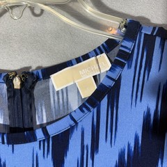 Michael Kors Womens Large L Blue Navy Ikat Pleated Hem Drop Waist Dress Zip EX