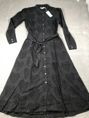 Boden Dress Womens 8 Black Long Sleeve Heart Eyelet Midi Shirt Dress NWT
