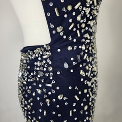 Luxury Navy Beaded Mermaid Evening Dress Prom Gala Formal Maxi UK 10 12