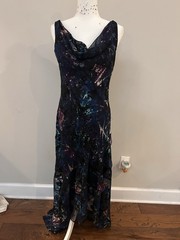 Alex Evenings Blue Purple Black Abstract Beaded Cowl Neck Maxi Dress Size 10
