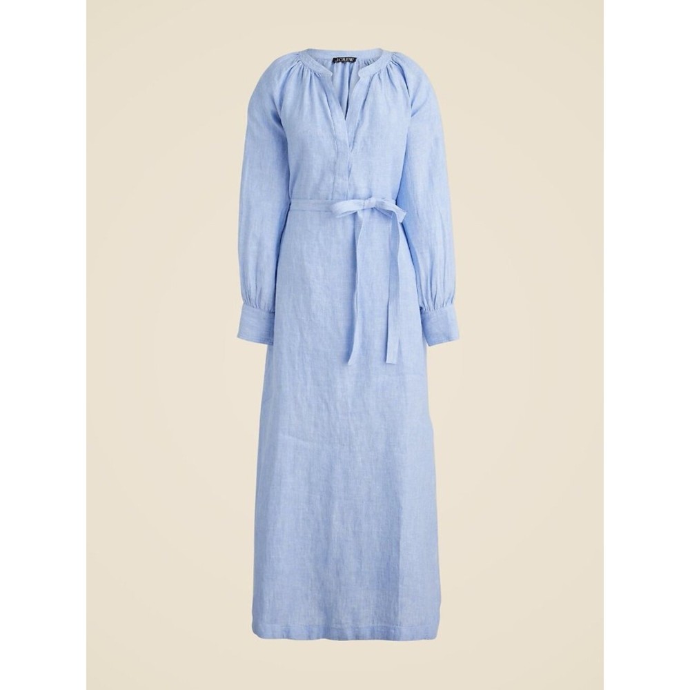 J. Crew Cabana Maxi Dress Linen Belted 2025 CI919 Vacation French Blue MT/M Tall