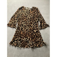 LOFT Womens Leopard Print Velvet Ruffle Sleeve Shift Dress Brown Size 14