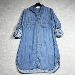 Cloth & Stone Dress Sz Medium Light Wash Button Front Chambray Roll Tab Sleeves