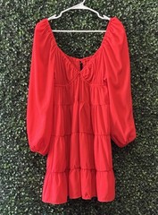 EUC SHE + SKY Tiered V NECK MINI DRESS MEDIUM RED