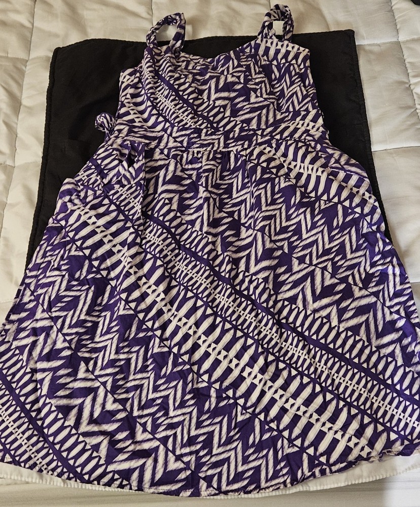 Rare Editions Purple/White Geometric Chiffon Lined Sundress Scoop Neck Zip 8