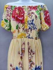 Anthropologie Me 2 Magic M Yellow Dress Gold Metallic Stripes Floral Ruffle