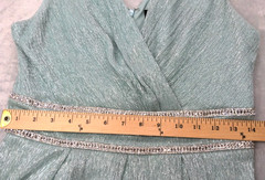 NWT R & M Richards Sleeveless V-Neck Dress Sz 6 Rhinestone Shimmer Seafoam Green