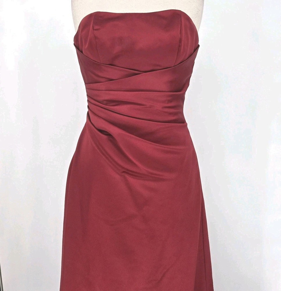 Alfred Angelo Strapless Red Satin Formal Gown Maxi A-Line Dress Womens 8 Medium