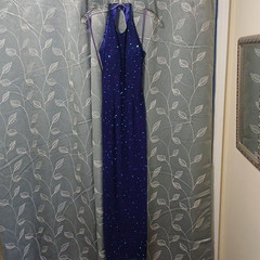 Scala Purple Beaded Sequin Halter Open Back Long Maxi Dress Formal S