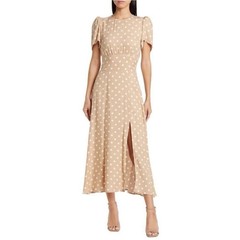 NWT AFRM Polka Dot Slit Front Open Back Midi Dress in Sand Size XS