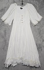 Lulus Dress Womens Size Small White Boho Maxi Fit Flare Crochet Bell Sleeve